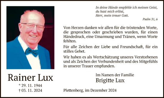 Traueranzeige von Rainer Lux von WA