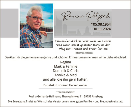 Traueranzeige von Rainer Pötzsch von WA