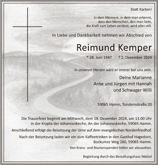 Traueranzeige von Reimund Kemper von WA