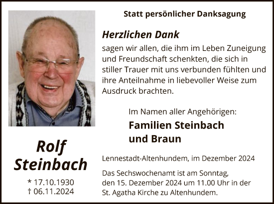 Traueranzeige von Rolf Steinbach von WA