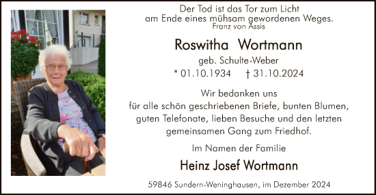 Traueranzeige von Roswitha Wortmann von WA