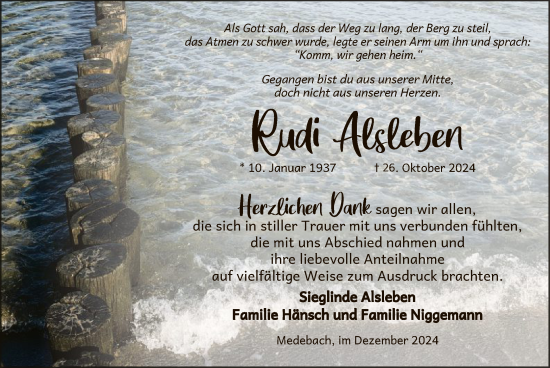 Traueranzeige von Rudi Alsleben von WA