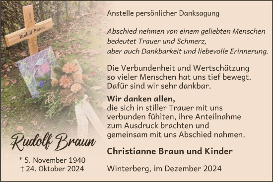 Traueranzeige von Rudolf Braun von WA