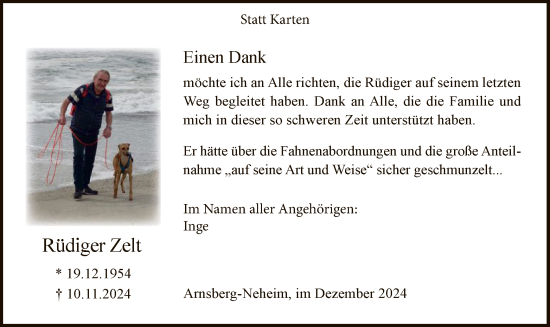 Traueranzeige von Rüdiger Zelt von WA