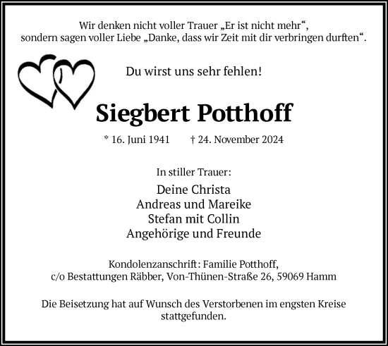 Traueranzeige von Siegbert Potthoff von WA