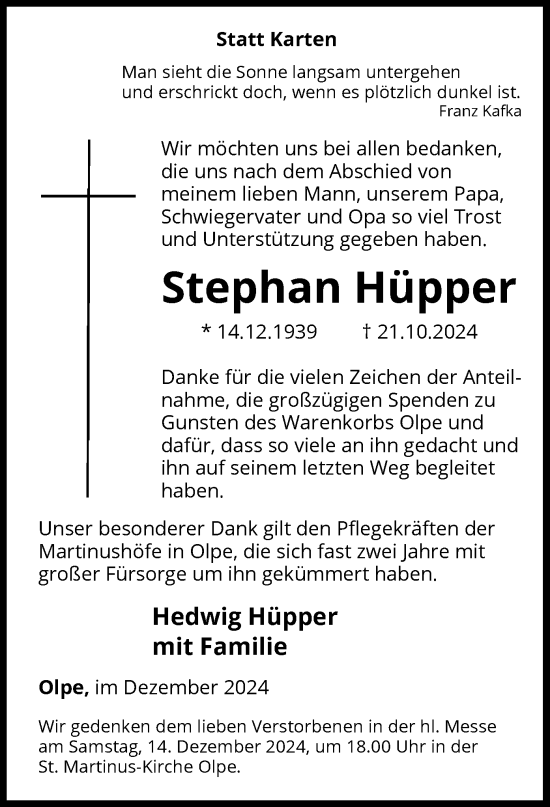 Traueranzeige von Stephan Hüpper von WA