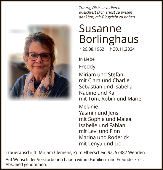 Traueranzeige von Susanne Borlinghaus von WA