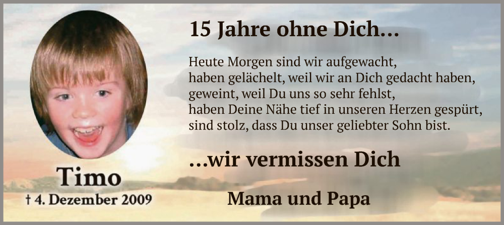  Traueranzeige für Timo  vom 04.12.2024 aus WA