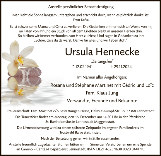 Traueranzeige von Ursula Hennecke von WA