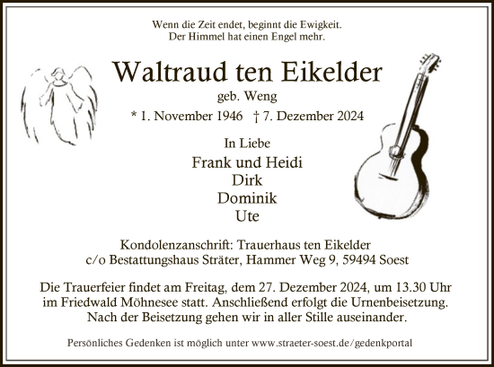 Traueranzeige von Waltraud ten Eikelder von WA