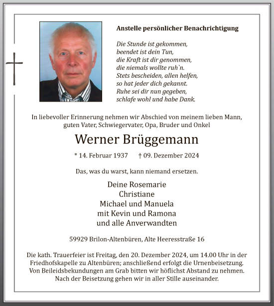 Traueranzeige von Werner Brüggemann von WA