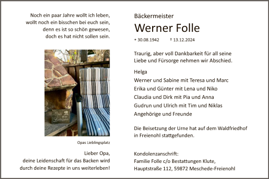 Traueranzeige von Werner Folle von WA