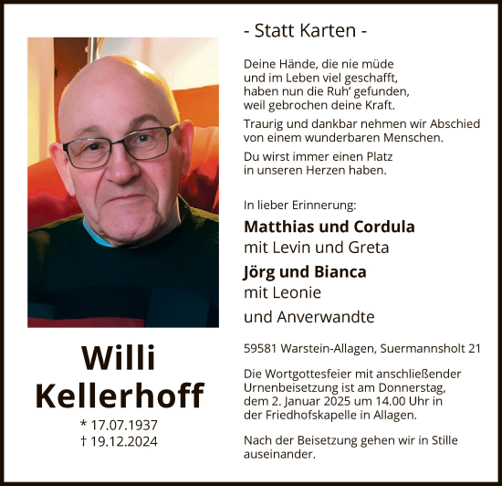 Traueranzeige von Willi Kellerhoff von WA