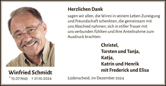 Traueranzeige von Winfried Schmidt von WA