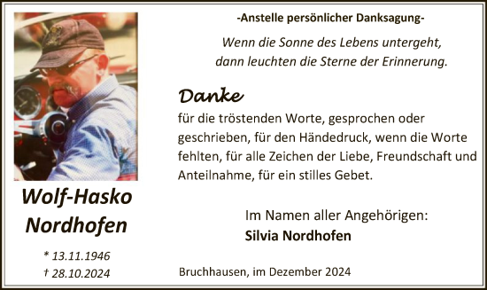 Traueranzeige von Wolf-Hasko Nordhofen von WA