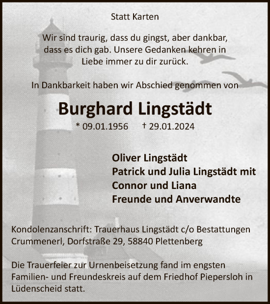 Traueranzeige von Burghard Lingstädt von WA