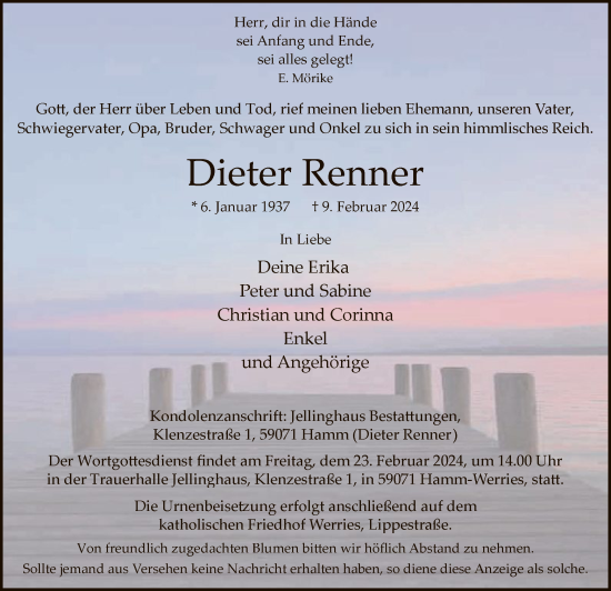 Traueranzeige von Dieter Renner von WA