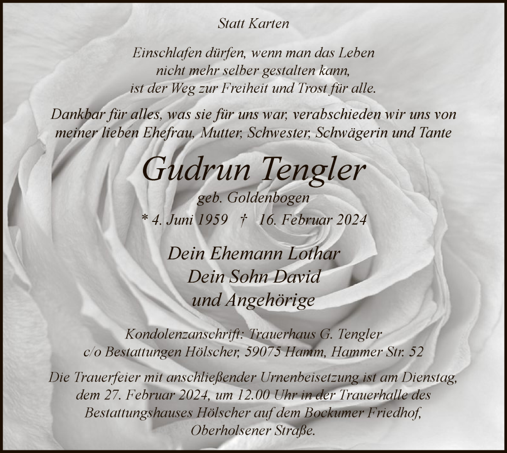  Traueranzeige für Gudrun Tengler vom 24.02.2024 aus WA