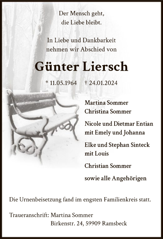Traueranzeige von Günter Liersch von WA