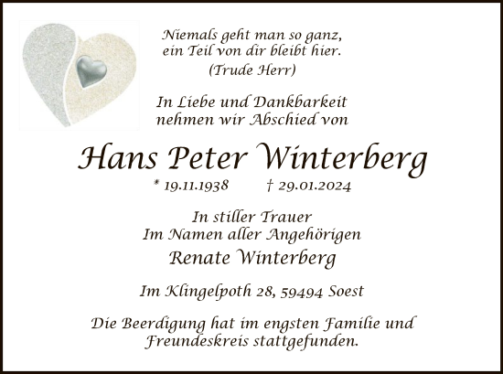 Traueranzeige von Hans Peter Winterberg von WA