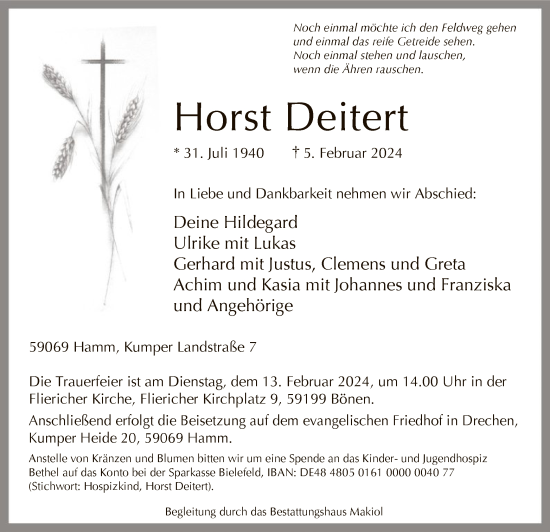 Traueranzeige von Horst Deitert von WA