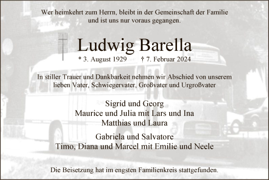 Traueranzeige von Ludwig Barella von WA