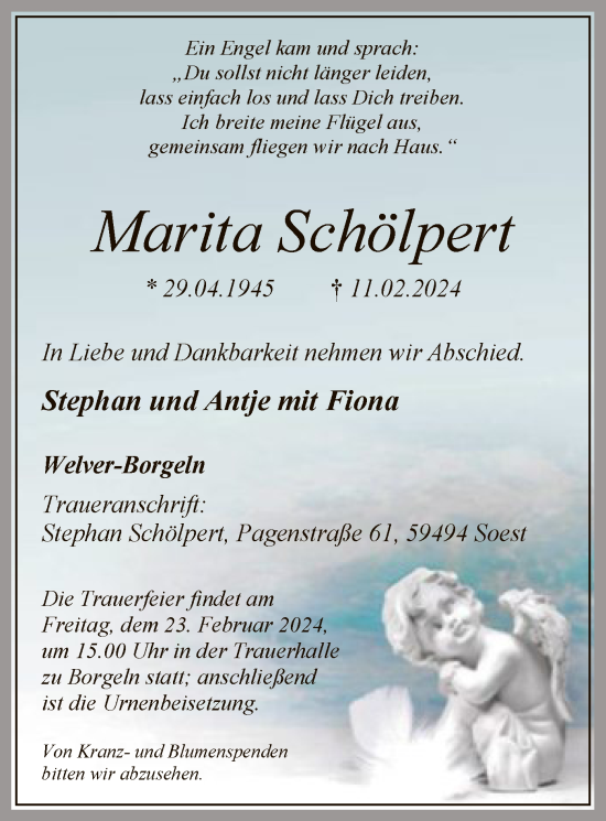 Traueranzeige von Marita Schölpert von WA