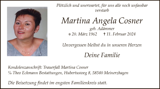 Traueranzeige von Martina Angela Cosner von WA