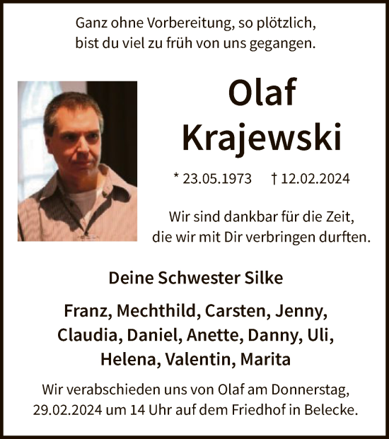 Traueranzeige von Olaf Krajewski von WA