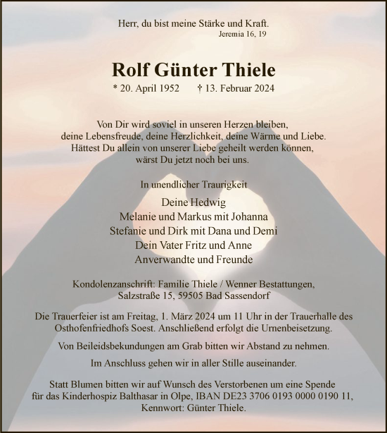 Traueranzeige von Rolf Günter Thiele von WA