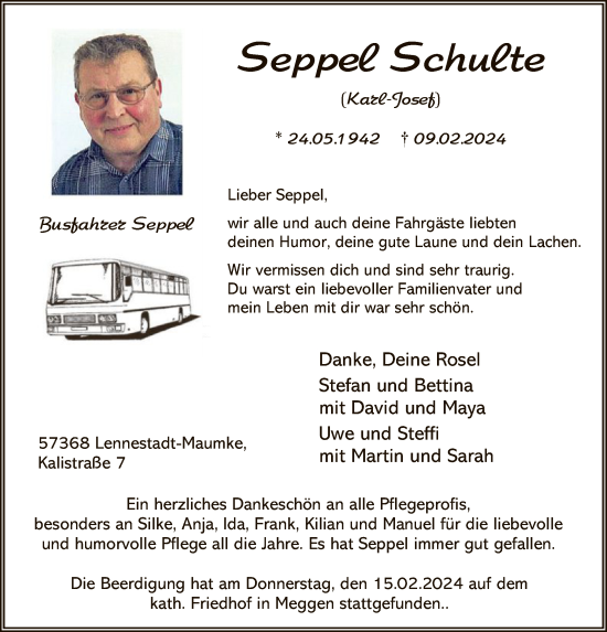 Traueranzeige von Seppel Schulte von WA