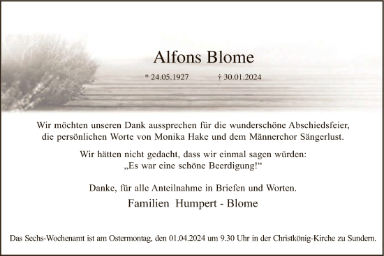 Traueranzeige von Alfons Blome von WA