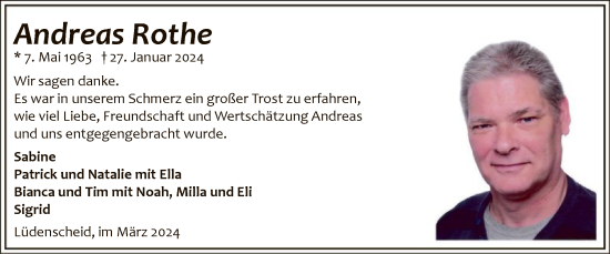 Traueranzeige von Andreas Rothe von WA