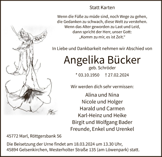 Traueranzeige von Angelika Bücker von WA