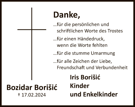 Traueranzeige von Bozidar Borisic von WA