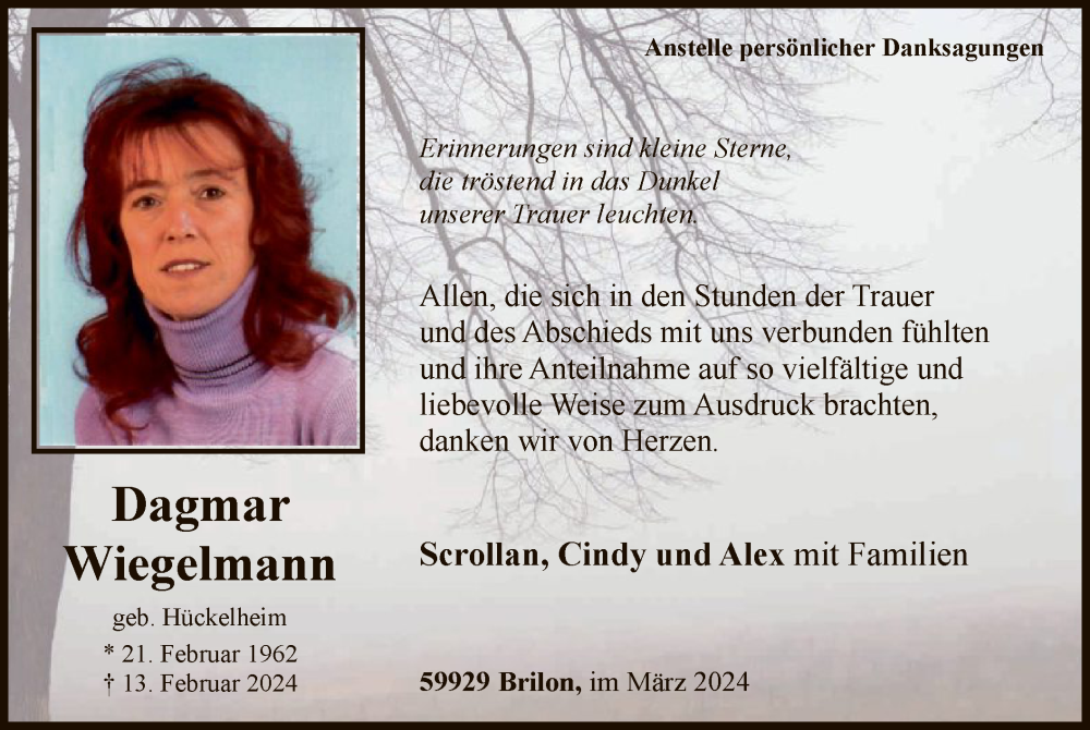  Traueranzeige für Dagmar Wiegelmann vom 30.03.2024 aus WA