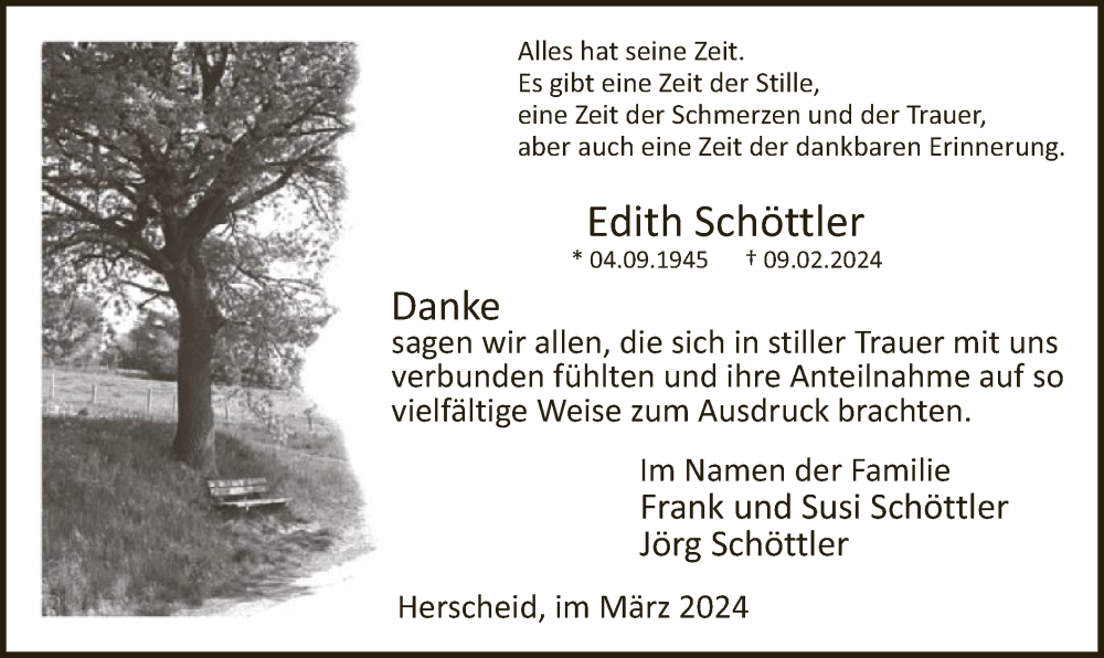  Traueranzeige für Edith Schöttler vom 30.03.2024 aus WA