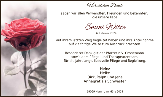 Traueranzeige von Emmi Witte von WA