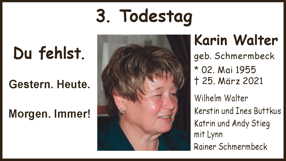  Traueranzeige für Karin Walter vom 27.03.2024 aus WA