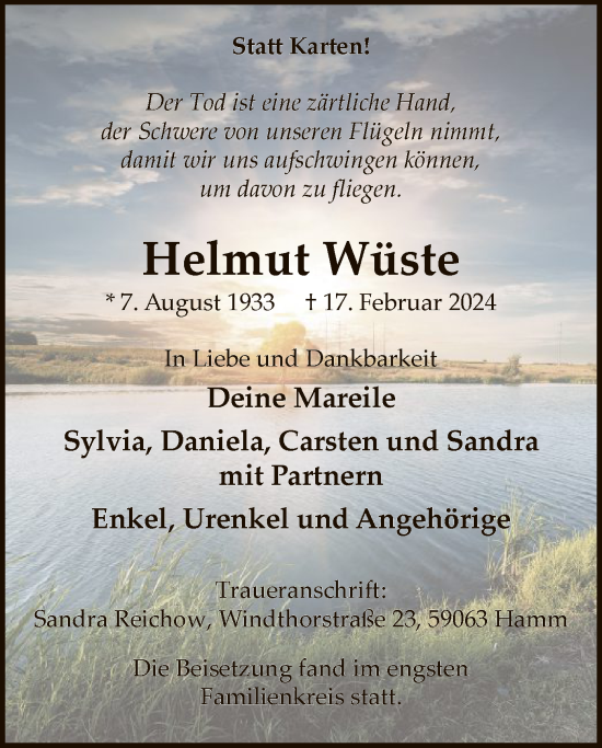 Traueranzeige von Helmut Wüste von WA