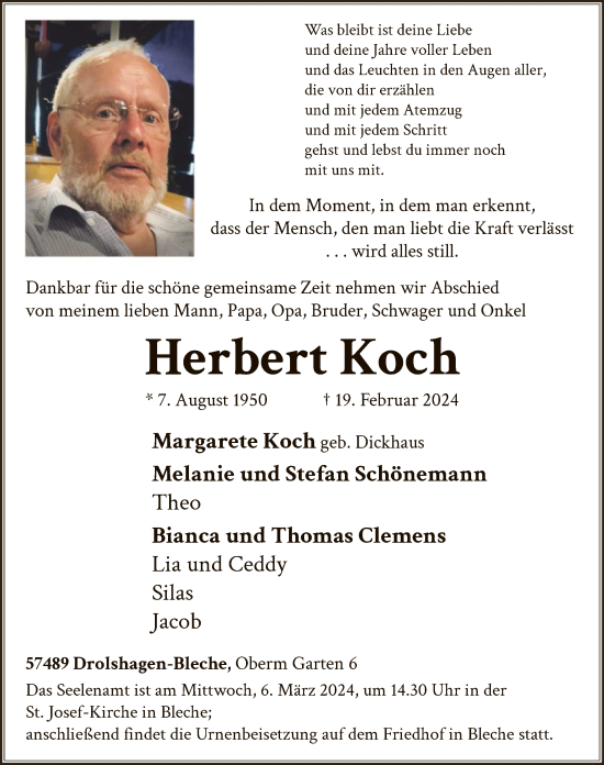 Traueranzeige von Herbert Koch von WA
