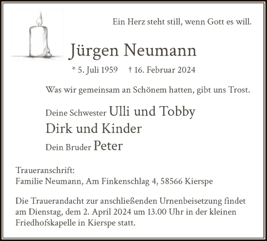 Traueranzeige von Jürgen Neumann von WA