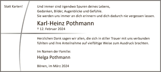 Traueranzeige von Karl-Heinz Pothmann von WA