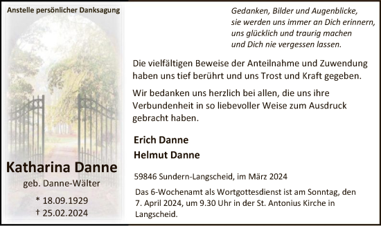 Traueranzeige von Katharina Danne von WA