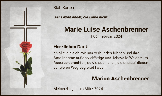 Traueranzeige von Marie Luise Aschenbrenner von WA