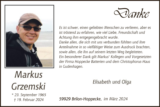 Traueranzeige von Markus Grzemski von WA