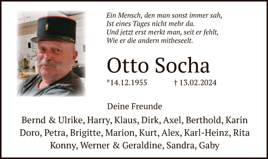 Traueranzeige von Otto Socha von WA