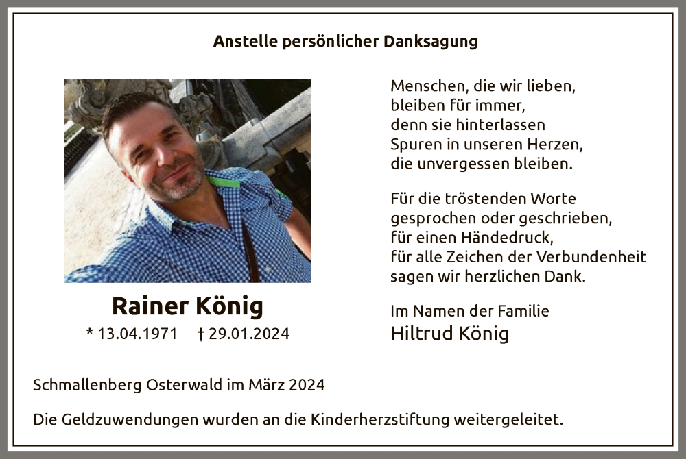  Traueranzeige für Rainer König vom 09.03.2024 aus WA