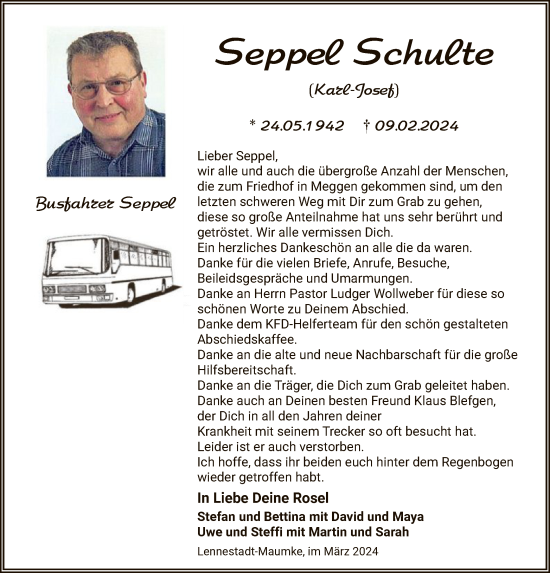 Traueranzeige von Seppel Schulte von WA