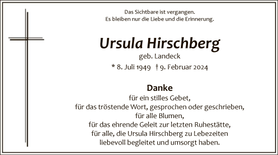 Traueranzeige von Ursula Hirschberg von WA